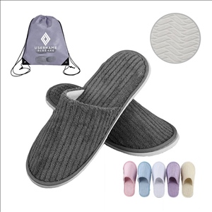 Portable Travel Cozy Indoor Slippers With Non-Slip Sole Custom Drawstring Bag